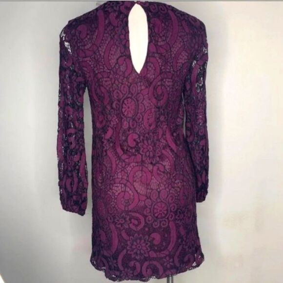 Anthropologie Sunday in Brooklyn Joy Purple with Black Lace Long Sleeve Dress XS - Picture 2 of 13